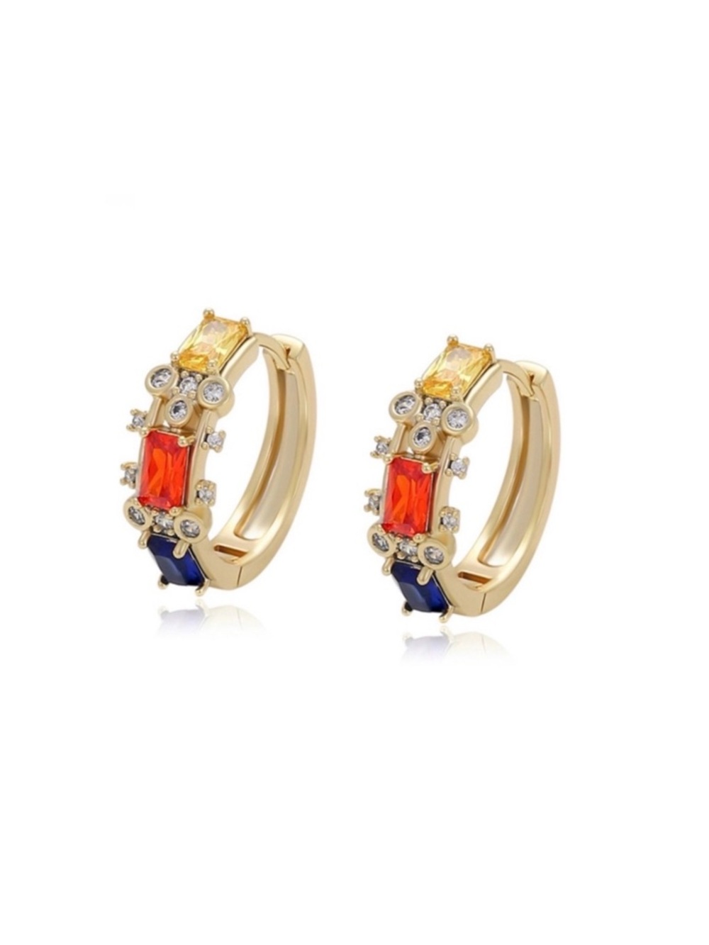 Hoop Earrings 14k Gold Plated Colorful Cz Zircon Luxury Jewelry